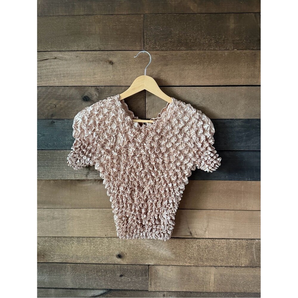 Vintage Y2K Popcorn Stretch Blush Pink Textured Top Fairycore Coquette